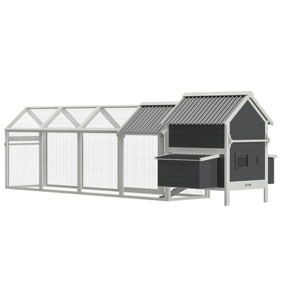 Extra Large Gray Wooden Chicken Coop with Run and Handle