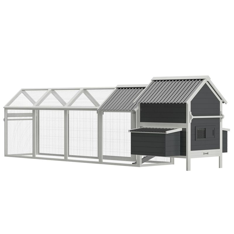 PawHut 162" Large Chicken Coop for 6-8 Chickens with Handle, Climate-Safe Paint, Wooden Hen House, Storm Gray, 5 of 8