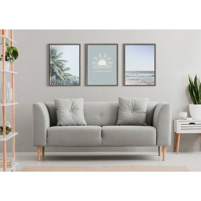 Pale Blue Sea Coastal Canvas Print with Gray Frame