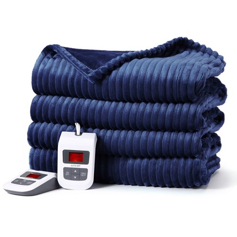 Heated Throw Blanket Electric 100x90 - Soft Ribbed Flannel Heated Blanket  With 6 Heating Levels u0026 20 Time Settings, Navy Blue : Target