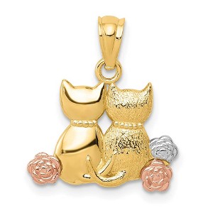 Black Bow Jewelry 14k Yellow & Rose Gold with White Rhodium Double Cat Pendant - 1 of 4