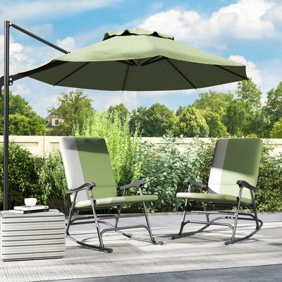 Dark Green and Gray Steel Outdoor Rocking Chairs with Cushions