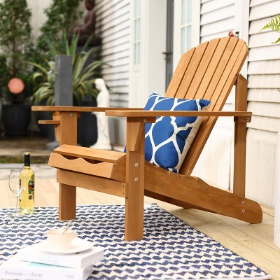 Natural Wood Adirondack Chair with Cup Holder