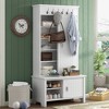 Hall Tree With Sliding Doors Wooden Shoe Cabinet With Storage Bench Adjustable Shelves Modern Coat Rack With Hooks For Entryway Hallway Living Room - 2 of 4