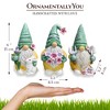 Garden Guardians Set of Three 6" Gardening Gnome Figurines, Floral Green and Yellow Statue Decor| OrnamentallyYou - 3 of 4