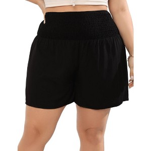 Women Plus Size Comfy Shorts Elastic High Waist Casual Summer Pleated Lounge RayonShorts - 1 of 4