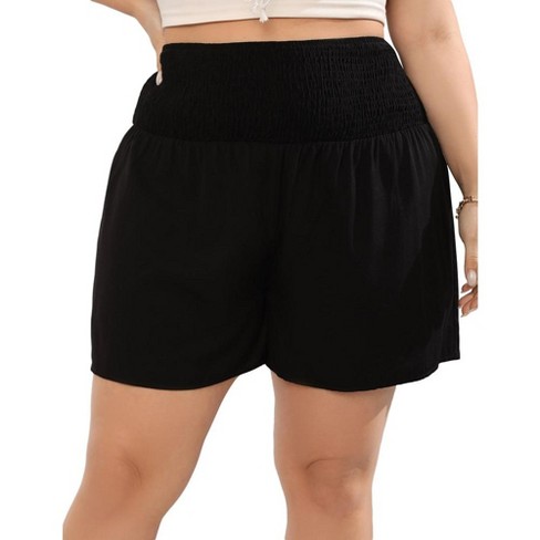 Women Plus Size Comfy Shorts Elastic High Waist Casual Summer Pleated Lounge RayonShorts - image 1 of 4