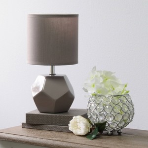 Simple Designs 10.24" Round Geometric Prism Mini Table Lamp with Matching Fabric Shade - 1 of 4