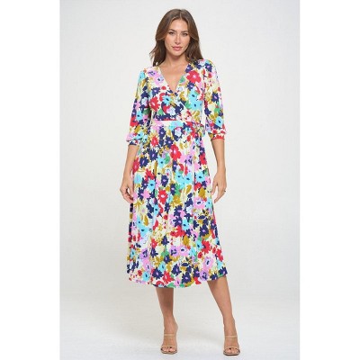 WEST K Womens Hadley Three Quarter Sleeve Full Wrap Dress