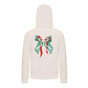 Everyday Kids Christmas Collection Green Gingham Pearl Bow Girls Zip Up Hoodie – Holiday Sweatshirt - Off White - 1 of 1