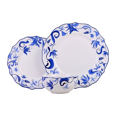 Ayla Blue and White Floral Porcelain 12-Piece Dinnerware Set