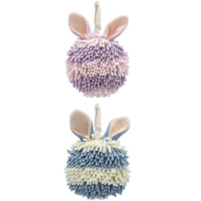 REGALWOVEN Cute Rabbit Shape Fluffy Chenille Soft Absorbent Hand Towel 2 Pcs