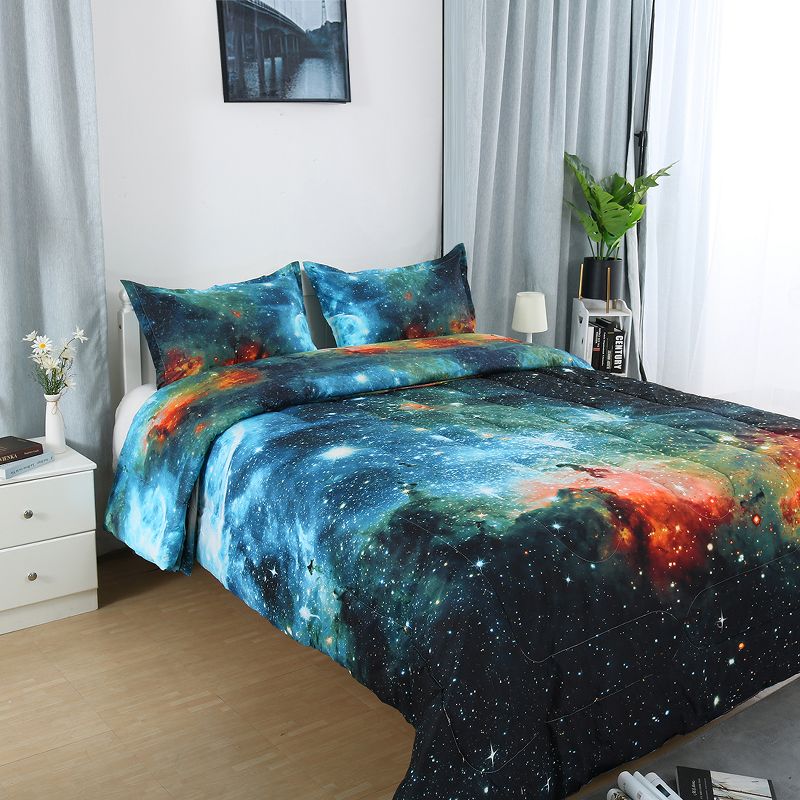 PiccoCasa Polyester Twin Galaxies All-season Reversible Comforter & Pillowcase Sets 3 Pcs, 2 of 8