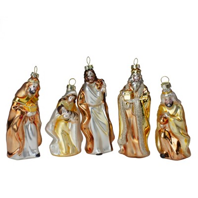 Roman Set of 5 Gold Religious Nativity Glass Christmas Ornaments 5"