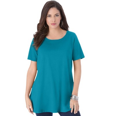 Roaman's Women's Plus Size Swing Ultimate Tee With Keyhole Back