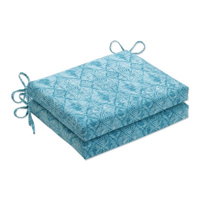 2pk Outdoor/Indoor Squared Chair Pad Set Nesco Caribe Blue - Pillow Perfect