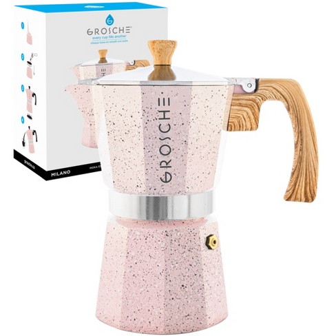 GROSCHE Milano Stone Stovetop Espresso Maker, 6 Cup, Blush Pink