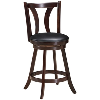 Set of 2 Brown Swivel Bar Stools with Leather Padded Seats