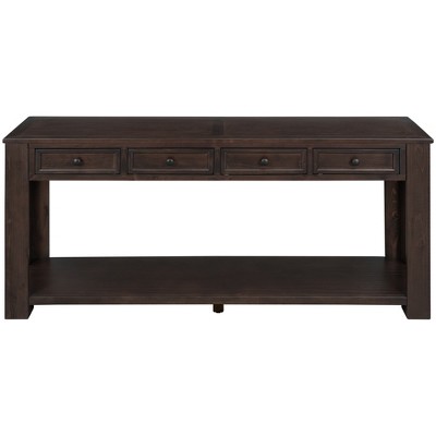 Vynxaria Rustic Chic Solid Wood Sofa Table 63"L×14"W×30"H, 4 Drawers and Lower Shelf, 220LBS Capacity, Easy Assembly