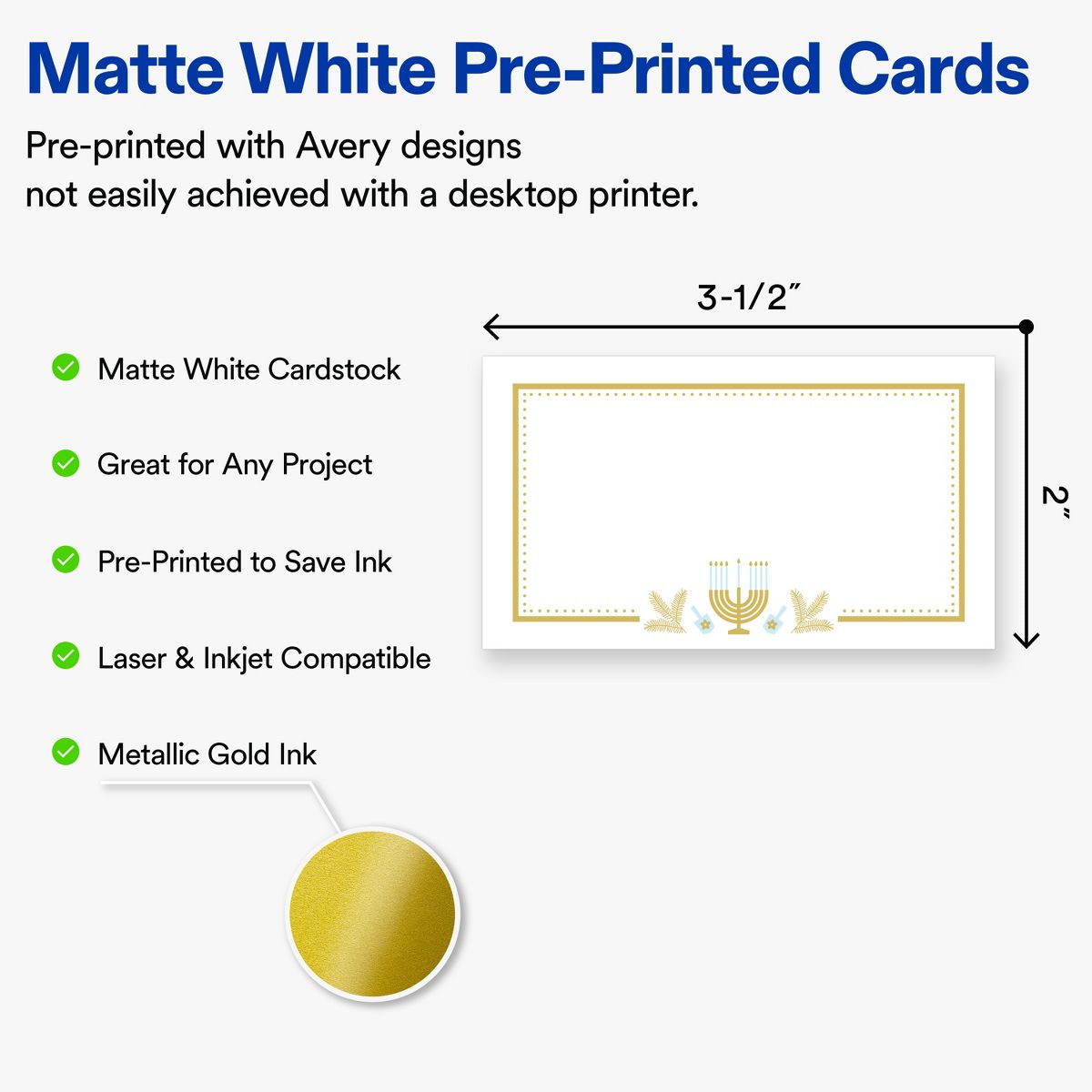 Avery® Business Cards, Matte, Gold Menorah Frame, 160 - thumbnail 2