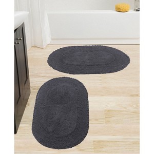 Double Ruffle Collection Bathroom Rugs Set, Washable Rug, Extra Soft and Absorbent bath Rug, Kitchen Mat, Bath Mat Set,Non-Slip, 2 Pcs Set(M+L), Gray - 1 of 4