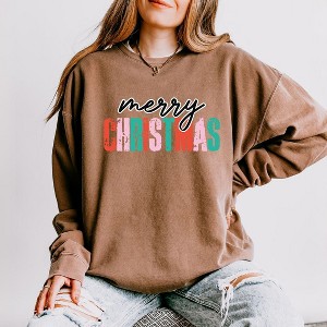 Simply Sage Market Women's Lightweight Garment Dyed Graphic Sweatshirt All Is Bright Christmas Lights - 1 of 4