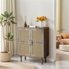 Sideboard Buffet, 4-Doors Rattan Mesh Storage Cabinet, Sideboard with Eight Storage Spaces, for Entryway, Living Room, Hallway - 3 of 4