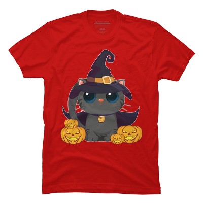 Men's Design By Humans Black Cat With Jack O Lantern Halloween Shirt By thebeardstudio T-Shirt
