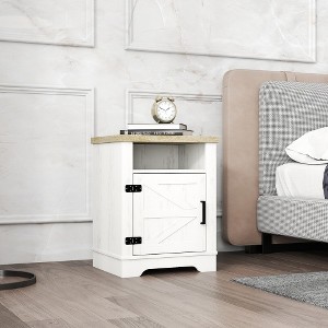LIVAREEmlen Farmhouse Nightstand, Beside Table with Barn Door, Modern End Side Table with Storage for Bedroom, Office - 1 of 4