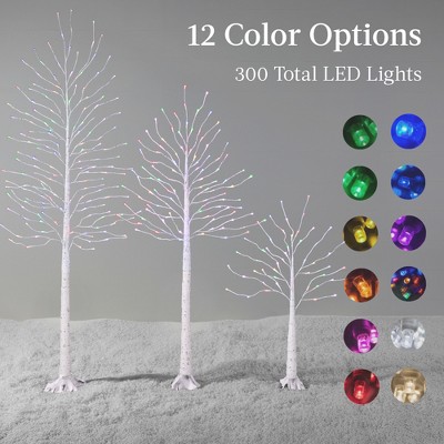 Set of 3 White LED Lighted Birch Trees for Indoor/Outdoor