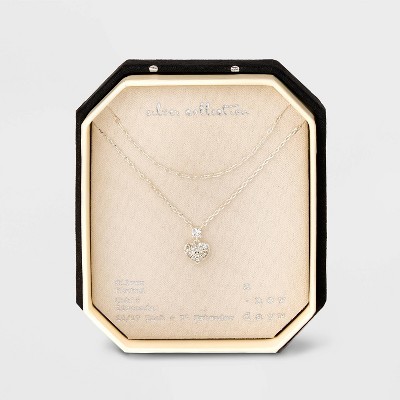 Silver Plated Cubic Zirconia Heart Multi-Strand Necklace - A New Day™ Silver