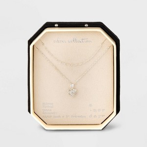 Silver Plated Cubic Zirconia Heart Multi-Strand Necklace - A New Day™ Silver - 1 of 4