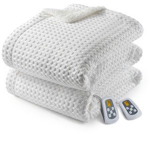 Heated Electric Throw Blanket, Waffle Electric Blanket with 6 Heat Settings & 4-Hour Auto-Off, Machine Washable, White - 1 of 4