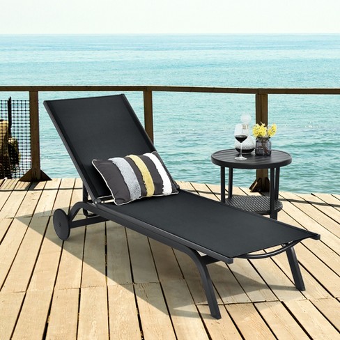 Costway Outdoor Patio Lounge Chair Chaise Fabric Adjustable Reclining  Armrest Pool Brown