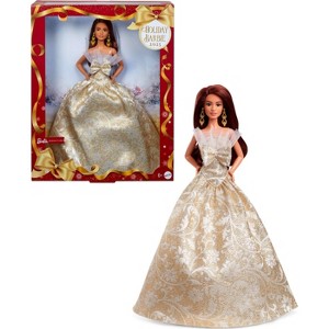 Barbie Signature 2025 Holiday Barbie Fashion Doll, Seasonal Collector, Dark Brown Hair with Silver & Gold Gown - 1 of 4