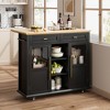 41" Kitchen Island with Drop Leaf, Rolling Island with 2 Glass Door Cabinets, 3 Open Shelves & 2 Drawers, Mobile Island Table, Black and Natural - 2 of 4