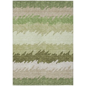 Beige And Olive Green Striped Washable Indoor Outdoor Area Rug - 1 of 4