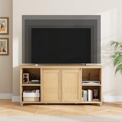 70" Rustic TV Stand for Living Room - Entertainment Center with Corrugated Glass Doors & Open Shelves, Media Console
