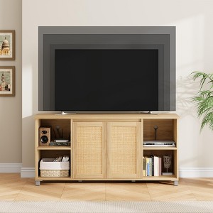 70" Rustic TV Stand for Living Room - Entertainment Center with Corrugated Glass Doors & Open Shelves, Media Console - 1 of 4