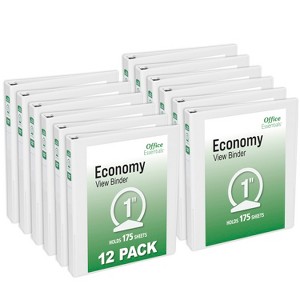 Office Essentials Economy View 3 Ring Binders, 1" Round Rings, 1.4" Spine, 175-Sheet Capacity, White Binders (12-Pack of 03424) - 1 of 4