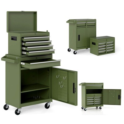 Costway 5-Drawer Rolling Tool Chest Cabinet Metal Tool Storage Box Lockable with Wheels Black/Red/Gray/Orange/Green/Yellow