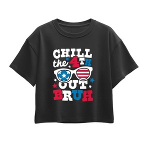Girls' - Instant Message - Chill the 4Th Out Bruh Short Sleeve Boxy Graphic T-Shirt - 1 of 4