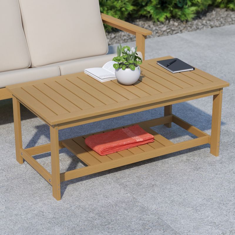 Flash Furniture Charlestown All-Weather Poly Resin Wood Two Tiered Adirondack Slatted Coffee Conversation Table, 4 of 13