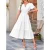 Women's short sleeve Dresses Summer V Neck Elastic Waist Maxi Dress - 3 of 4
