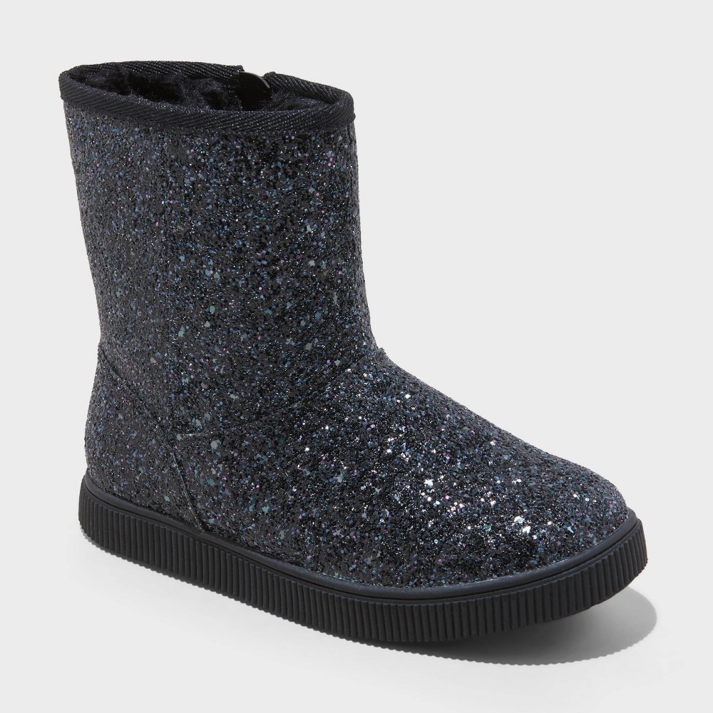 Kids' Holland Shearling Style Boots - Cat & Jack™ Black Shimmer 3