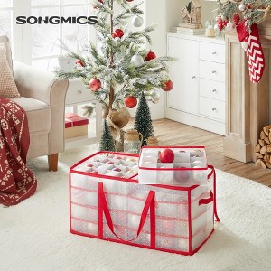 SONGMICS Large Christmas Ornament Storage Boxes, 3-Inch Balls, 8 Trays, 128 Slots, Plastic Christmas Storage Container with Lid - 1 of 4