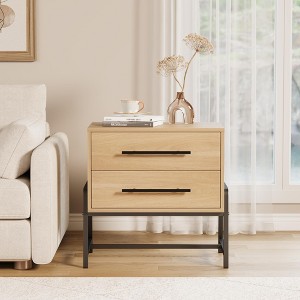Bedside Tables Nightstand w/2 Drawers & Open Shelf, Modern Side Table w/Metal Legs, Compact Storage Cabinet for Small Space Apartment - 1 of 4