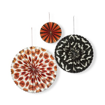 TAG Multi-Color Halloween Decorative Wall Hanging Art Paper Fans, Assortment of 3