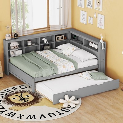 NicBex Full Sized Daybed Morden 86.9" Daybed with Storage, Full Day bed with Trundle, Storage Cabinets and USB Ports for Apartment