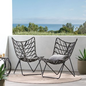 Outdoor Boho Modern Wicker Accent Chairs,Rattan Garden Lounge Chair,Poolside Chairs,Sun Loungers,Fishing Chair Set Of 2-Cuddlewood - 1 of 4